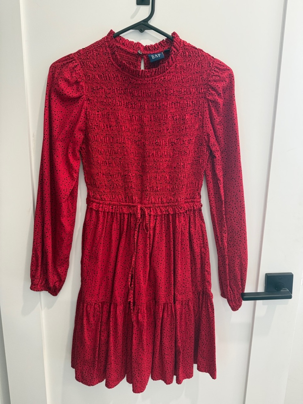 GAP Red Smocked Long-Sleeve Tiered Mini Dress